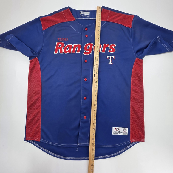 MLB Texas Rangers Jersey Men’s XL Blue Red Button Front Fanwear - Picture 10 of 11